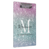 Girly Pink Blue Paars Glitter Monogram Naam Klembord (Rechts)