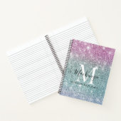 Girly Pink Blue Paars Glitter Monogram Naam Notitieboek (Binnen)
