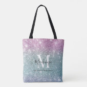 Girly Pink Blue Paars Glitter Monogram Naam Tote Bag (Achterkant)