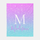 Girly Pink Blue Rainbow Star Glitter Monogram Naam Fleece Deken (Voorkant)