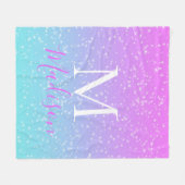 Girly Pink Blue Rainbow Star Glitter Monogram Naam Fleece Deken (Voorkant (Horizontaal))