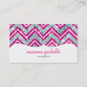 Girly Pink & Blue Sparkly Faux Glitter Chevron Visitekaartje