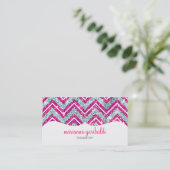 Girly Pink & Blue Sparkly Faux Glitter Chevron Visitekaartje (Staand voorkant)