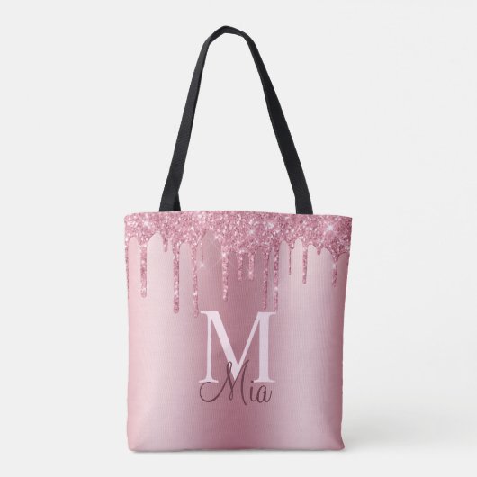 Girly Pink Blush Glitter Drivers Monogram Naam Tas (Achterkant)