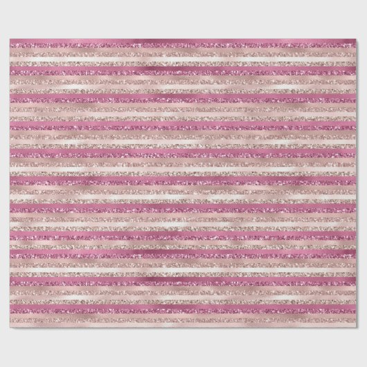 Girly Pink Blush Glitter Glam Stripes Cadeaupapier (Vlak)