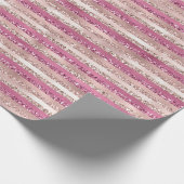 Girly Pink Blush Glitter Glam Stripes Cadeaupapier (Hoek)