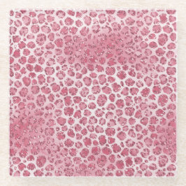 Girly Pink Blush Glitter Leopard Print Glazen Onderzetter