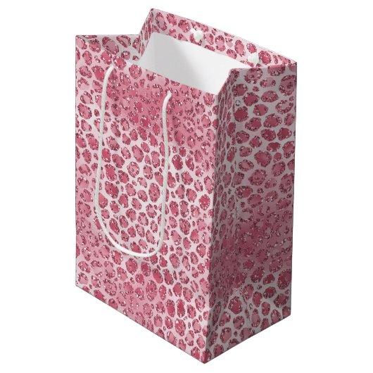 Girly Pink Blush Glitter Leopard Print Medium Cadeauzakje (Voorkant Gekanteld)