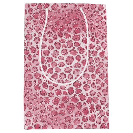 Girly Pink Blush Glitter Leopard Print       Medium Cadeauzakje (Voorkant)