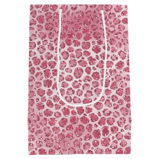 Girly Pink Blush Glitter Leopard Print       Medium Cadeauzakje (Achterkant)