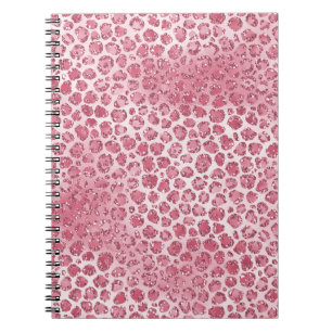 Girly Pink Blush Glitter Leopard Print Notitieboek