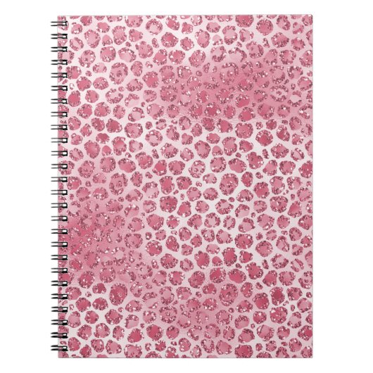 Girly Pink Blush Glitter Leopard Print Notitieboek (Voorkant)