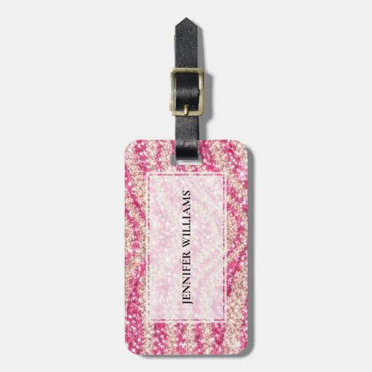 Girly Pink Blush Glitter Zebra Pattern             Bagagelabel (Voorkant verticaal)