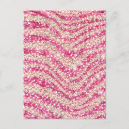 Girly Pink Blush Glitter Zebra Pattern             Briefkaart