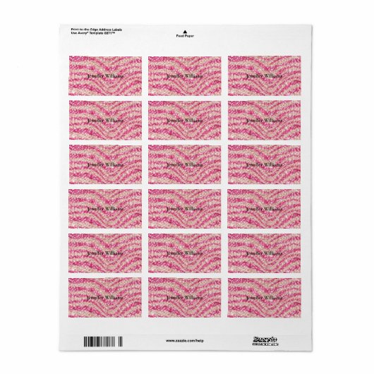 Girly Pink Blush Glitter Zebra Pattern             Etiket (Full Sheet)