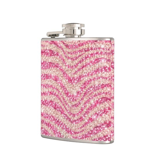Girly Pink Blush Glitter Zebra Pattern             Heupfles (Links)