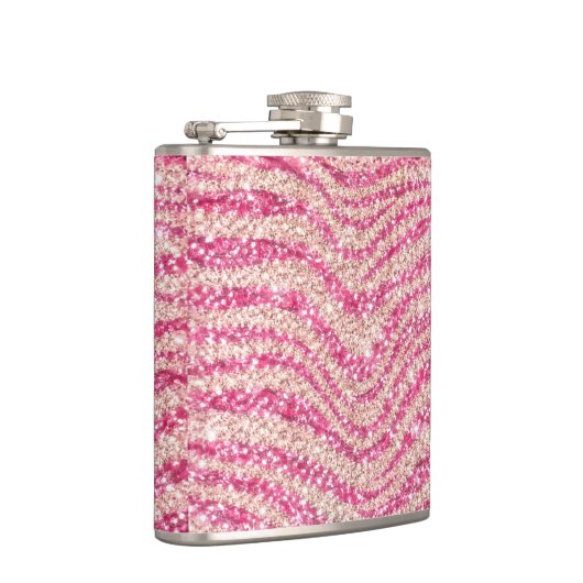 Girly Pink Blush Glitter Zebra Pattern             Heupfles (Rechts)