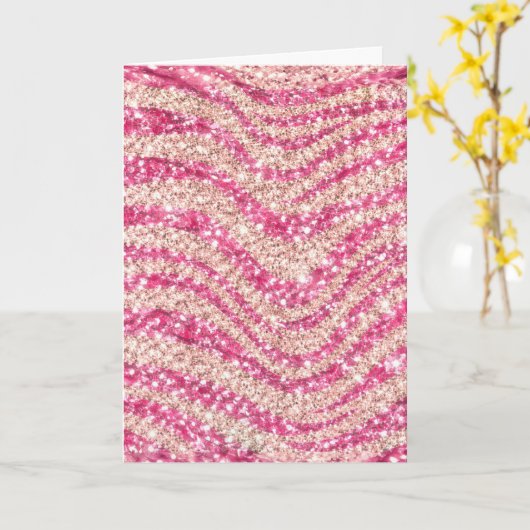 Girly Pink Blush Glitter Zebra Pattern Kaart (Gele Bloem)