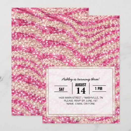 Girly Pink Blush Glitter Zebra Pattern Kaart (Voorkant / Achterkant)