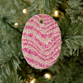 Girly Pink Blush Glitter Zebra Pattern             Keramisch Ornament