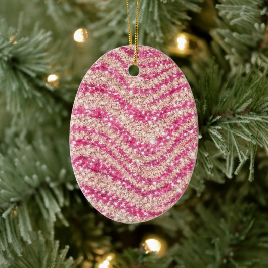 Girly Pink Blush Glitter Zebra Pattern             Keramisch Ornament (Boom)