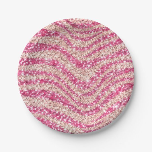 Girly Pink Blush Glitter Zebra Pattern             Papieren Bordje (Voorkant)