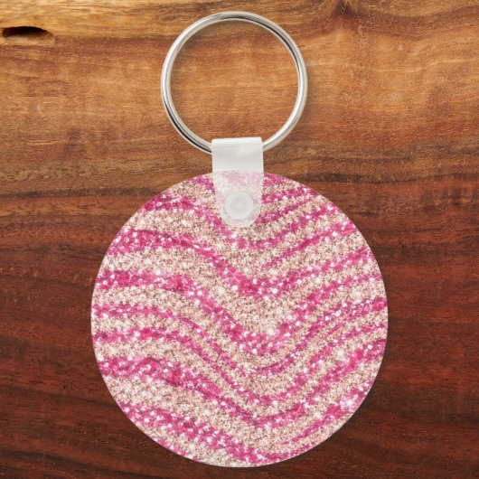 Girly Pink Blush Glitter Zebra Pattern             Sleutelhanger (Achterkant)