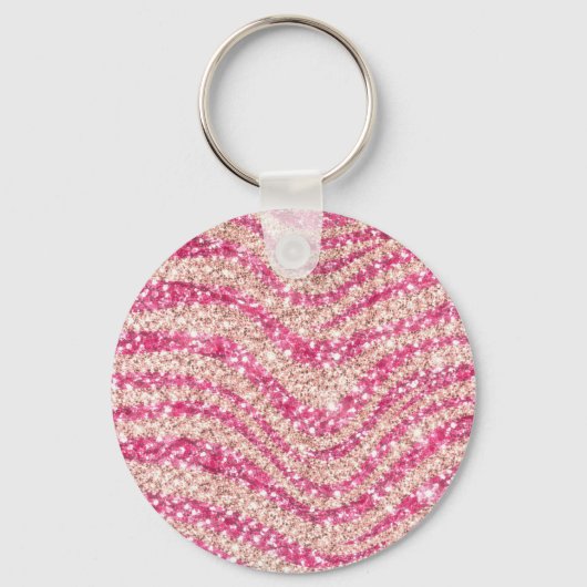 Girly Pink Blush Glitter Zebra Pattern             Sleutelhanger (Achterkant)