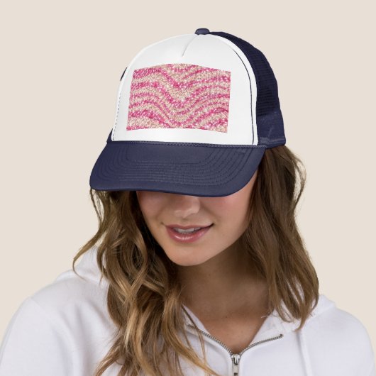 Girly Pink Blush Glitter Zebra Pattern             Trucker Pet (In situ)