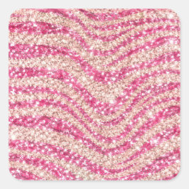 Girly Pink Blush Glitter Zebra Pattern             Vierkante Sticker