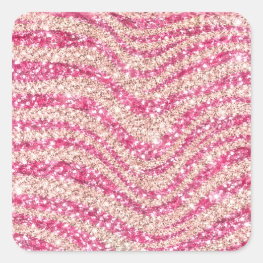Girly Pink Blush Glitter Zebra Pattern             Vierkante Sticker (Voorkant)