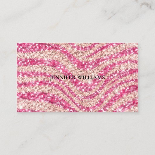 Girly Pink Blush Glitter Zebra Pattern             Visitekaartje (Voorkant)