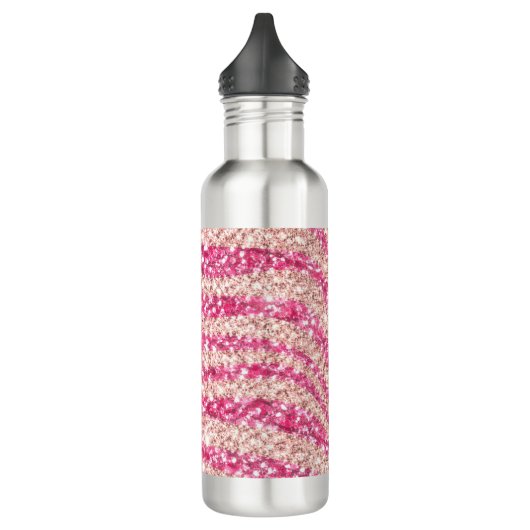 Girly Pink Blush Glitter Zebra Pattern Waterfles (Links)
