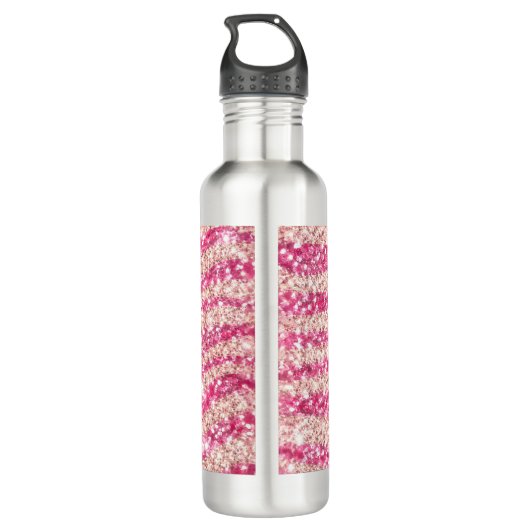 Girly Pink Blush Glitter Zebra Pattern             Waterfles (Achterkant)