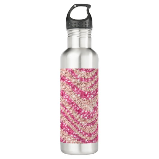 Girly Pink Blush Glitter Zebra Pattern             Waterfles (Voorkant)