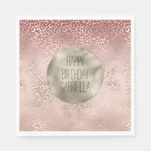 Girly Pink Blush Gold Ombre Leopard Print Servet