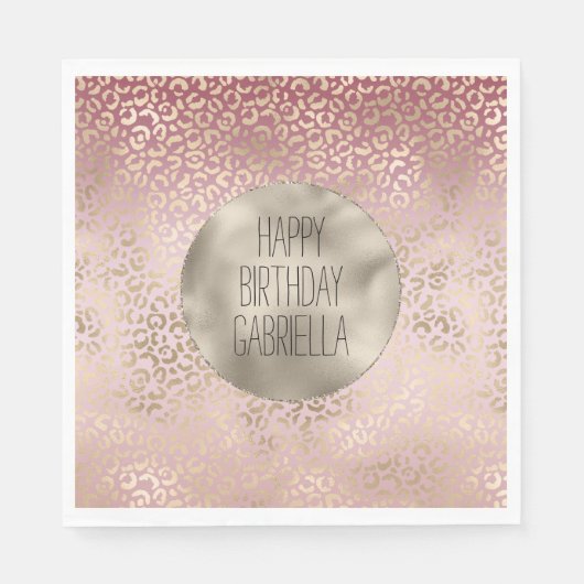 Girly Pink Blush Gold Ombre Leopard Print Servet (Voorkant)