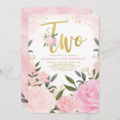 Girly Pink Blush Gold Rozen Greenery 2e Verjaardag Kaart (Voorkant / Achterkant)