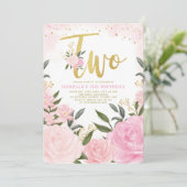 Girly Pink Blush Gold Rozen Greenery 2e Verjaardag Kaart (Staand voorkant)