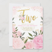 Girly Pink Blush Gold Rozen Greenery 2e Verjaardag Kaart (Voorkant)