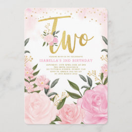 Girly Pink Blush Gold Rozen Greenery 2e Verjaardag Kaart