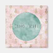 Girly Pink Blush Gouden Ananas Magneet (Voorkant)