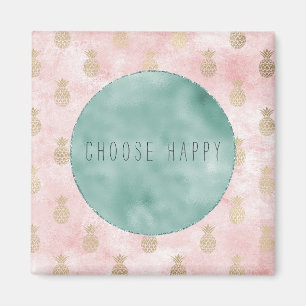 Girly Pink Blush Gouden Ananas Magneet