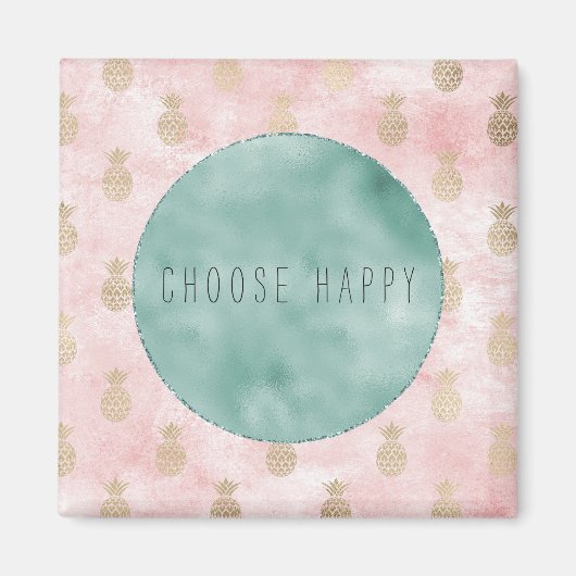 Girly Pink Blush Gouden Ananas Magneet (Voorkant)