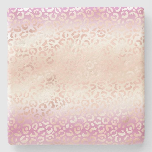 Girly Pink Blush Peach Glam Leopard Print Tie kleu Stenen Onderzetter (Voorkant)