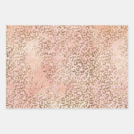 Girly Pink Blush Peach Gold Luipaard Print Inpakpapier Vel