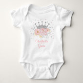 Girly Pink Blush Silver Floral Princess Crown Romper (Voorkant)