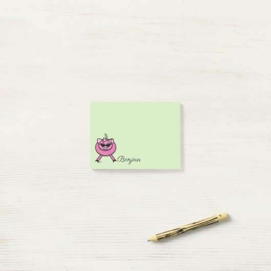 Girly Pink Bonjour Post-it® Notes (Op bureau)