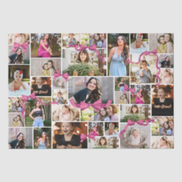 Girly Pink Bow 12 herhaalde foto's in een collage Tissuepapier