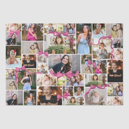 Girly Pink Bow 12 herhaalde foto's in een collage Tissuepapier (Voorkant)